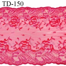 Dentelle broderie 23 cm haut de gamme sur tulle extensible largeur 23 cm couleur rose prix pour un mètre
