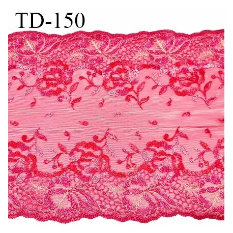 Dentelle broderie 23 cm haut de gamme sur tulle extensible largeur 23 cm couleur rose prix pour un mètre