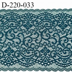 Dentelle 22 cm lycra brodée très haut de gamme largeur 22 centimètres couleur bleu vert très belle prix au mètre