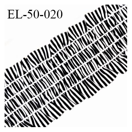 Elastique fronceur 50 mm smock couleur noir et blanc allongement +80% largeur 50 mm prix au mètre