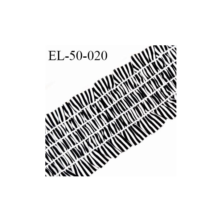 Elastique fronceur 50 mm smock couleur noir et blanc allongement +80% largeur 50 mm prix au mètre