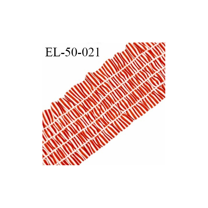 Elastique fronceur 50 mm smock couleur orange ocre et blanc allongement +80% largeur 50 mm prix au mètre
