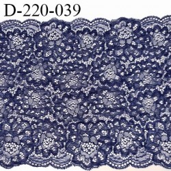 Dentelle 22 cm lycra brodée très haut de gamme largeur 22 centimètres couleur bleu marine très belle prix au mètre