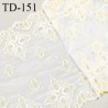 Dentelle broderie 21 cm haut de gamme sur tulle extensible largeur 21 cm couleur naturel et jaune citron prix pour un mètre