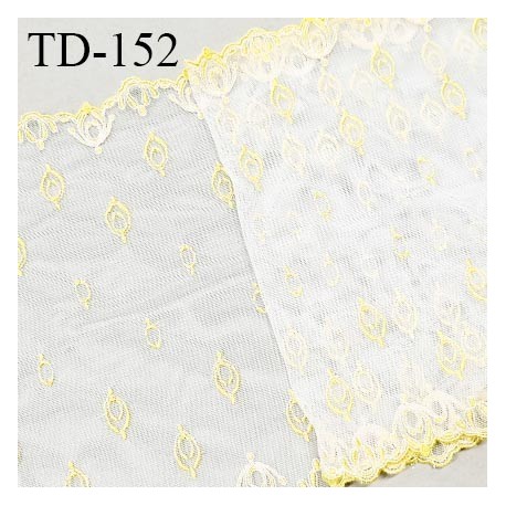 Dentelle broderie 21 cm haut de gamme sur tulle extensible largeur 21 cm couleur naturel et jaune citron prix pour un mètre