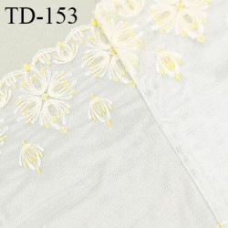 Dentelle broderie 23 cm haut de gamme sur tulle extensible largeur 23 cm couleur naturel et jaune citron prix pour un mètre