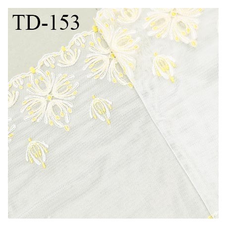 Dentelle broderie 23 cm haut de gamme sur tulle extensible largeur 23 cm couleur naturel et jaune citron prix pour un mètre