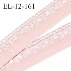 Elastique picot 12 mm lingerie haut de gamme couleur rose pastel largeur 12 mm + 10 mm de picots allongement +120% prix au mètre