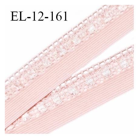 Elastique picot 12 mm lingerie haut de gamme couleur rose pastel largeur 12 mm + 10 mm de picots allongement +120% prix au mètre