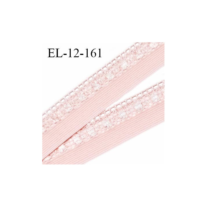 Elastique picot 12 mm lingerie haut de gamme couleur rose pastel largeur 12 mm + 10 mm de picots allongement +120% prix au mètre