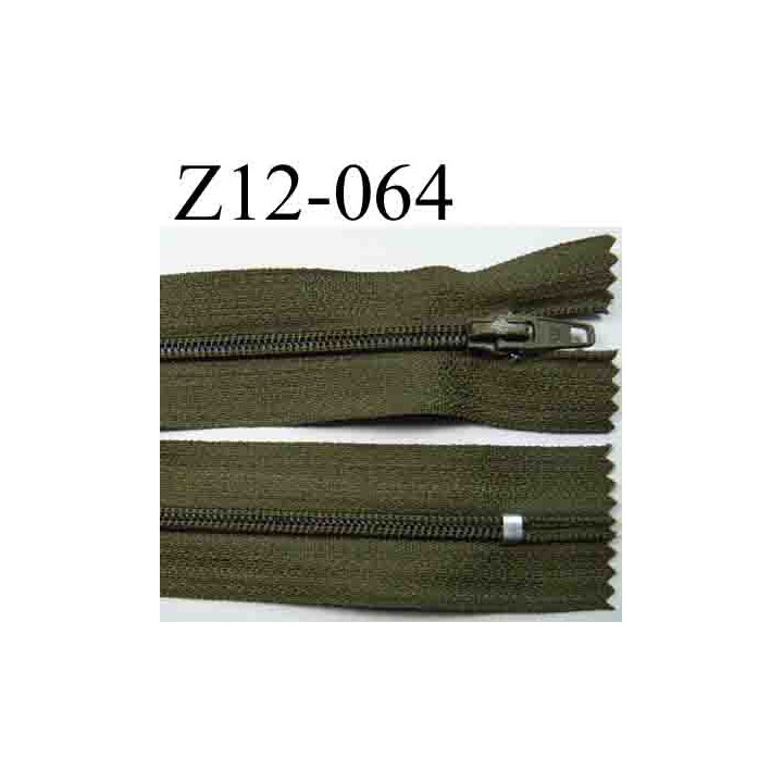 fermeture éclair longueur 12 cm largeur 2.5 cm couleur vert kaki non séparable glissière zip nylon largeur 4 mm