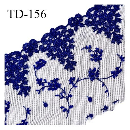 Dentelle broderie 10 cm haut de gamme sur tulle extensible largeur 10 cm couleur bleu roi prix pour un mètre