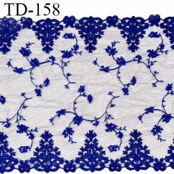 Dentelle broderie 19 cm haut de gamme sur tulle extensible largeur 19 cm couleur bleu roi prix pour un mètre