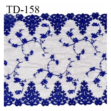 Dentelle broderie 19 cm haut de gamme sur tulle extensible largeur 19 cm couleur bleu roi prix pour un mètre