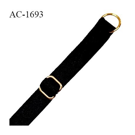 Bretelle lingerie SG 10 mm très haut de gamme couleur noir avec 1 barrette et 1 anneau couleur or longueur 30 cm prix à l'unité