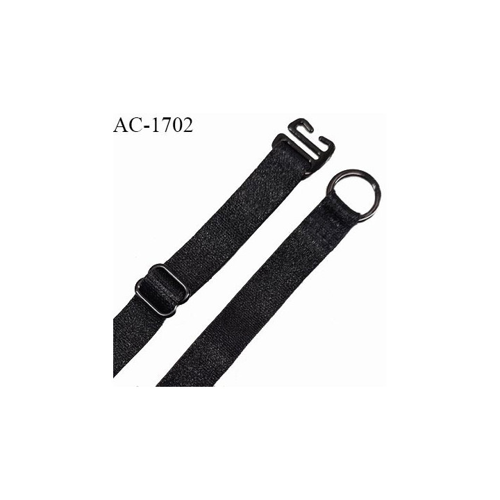 Bretelle lingerie SG 10 mm très haut de gamme couleur noir avec 1 barrette 1 anneau et 1 crochet longueur 16 cm prix à l'unité