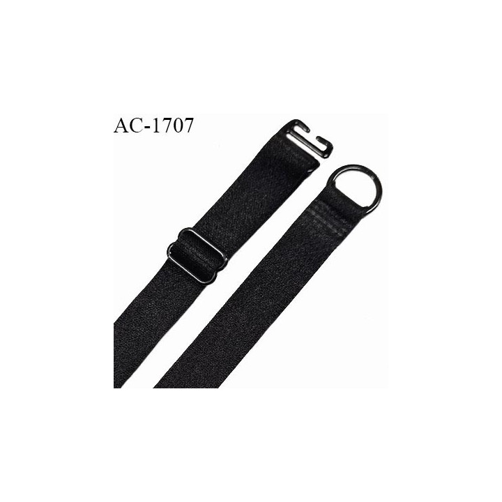 Bretelle lingerie SG 15mm très haut de gamme couleur noir avec 1 barrette 1 anneau et 1 crochet longueur 16 cm prix à l'unité