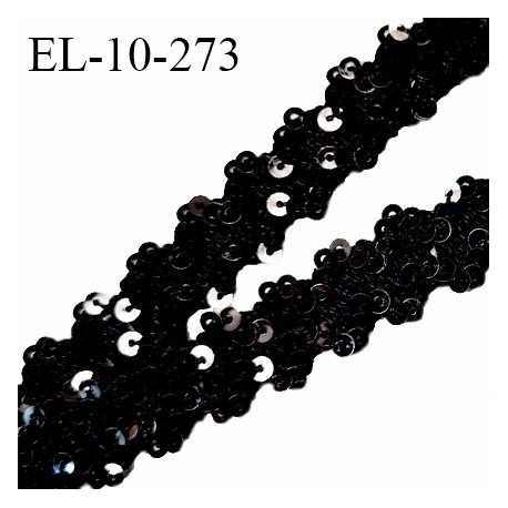 Elastique passementerie 10 mm couleur noir à sequins largeur 10 mm allongement +40% prix au mètre