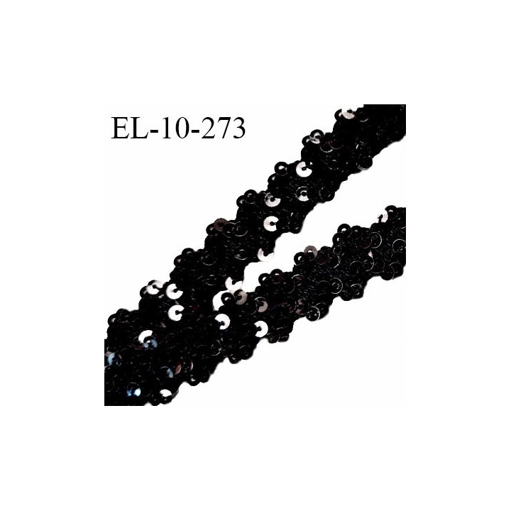 Elastique passementerie 10 mm couleur noir à sequins largeur 10 mm allongement +40% prix au mètre