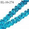 Elastique passementerie 10 mm couleur bleu turquoise à sequins largeur 10 mm allongement +40% prix au mètre