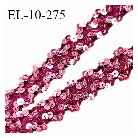 Elastique passementerie 10 mm couleur pivoine à sequins largeur 10 mm allongement +40% prix au mètre