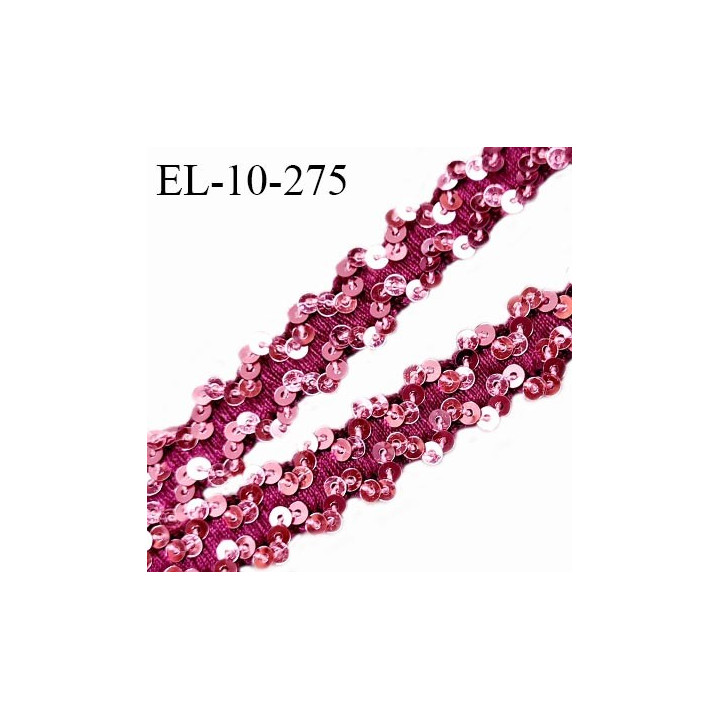 Elastique passementerie 10 mm couleur pivoine à sequins largeur 10 mm allongement +40% prix au mètre