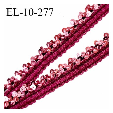 Elastique passementerie 10 mm couleur pivoine à sequins largeur 10 mm allongement +40% prix au mètre