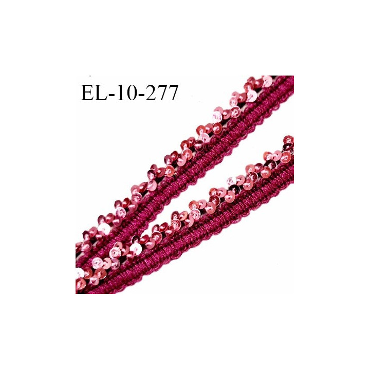 Elastique passementerie 10 mm couleur pivoine à sequins largeur 10 mm allongement +40% prix au mètre