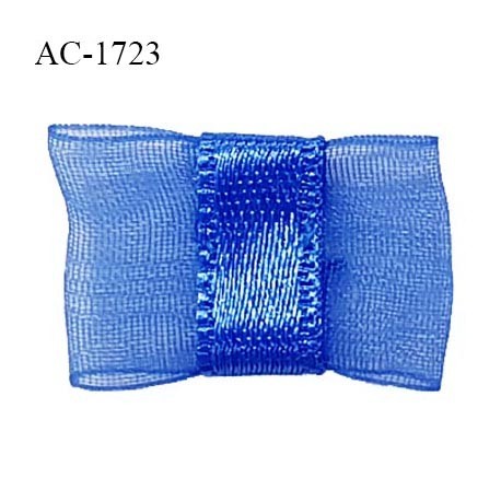 Noeud lingerie 20 mm haut de gamme en mousseline mate et centre satin couleur nuit bleue prix à l'unité