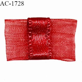 Noeud lingerie 20 mm haut de gamme en mousseline mate et centre satin couleur rouge rubis prix à l'unité