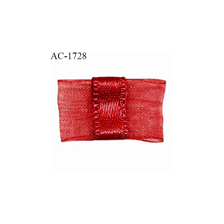 Noeud lingerie 20 mm haut de gamme en mousseline mate et centre satin couleur rouge rubis prix à l'unité