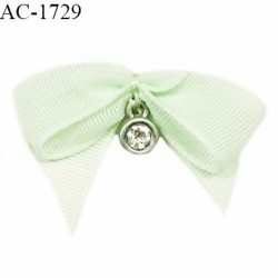 Noeud lingerie 30 mm haut de gamme en mousseline mate couleur vert pistache clair avec un pendentif strass prix à l'unité