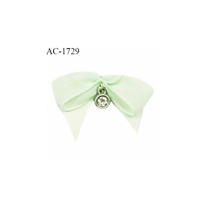 Noeud lingerie 30 mm haut de gamme en mousseline mate couleur vert amande avec un pendentif strass prix à l'unité