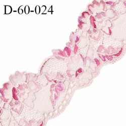 Dentelle 60 mm extensible couleur rose motif fleurs largeur 60 mm prix au mètre