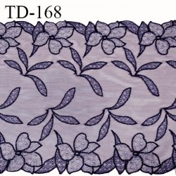 Dentelle 23 cm brodée sur tulle extensible couleur violet avec broderies haut de gamme largeur 23 cm prix pour un mètre