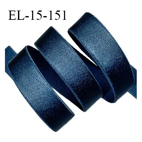 Elastique lingerie 15 mm haut de gamme couleur bleu brillant bonne élasticité allongement +70% largeur 15 mm prix au mètre