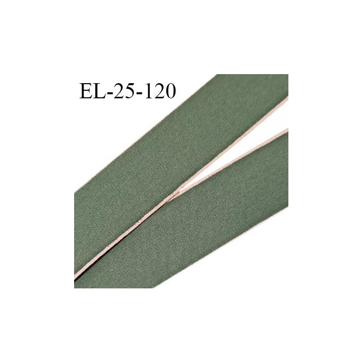 Elastique 25 mm lingerie haut de gamme couleur vert et bordures chair prix au mètre