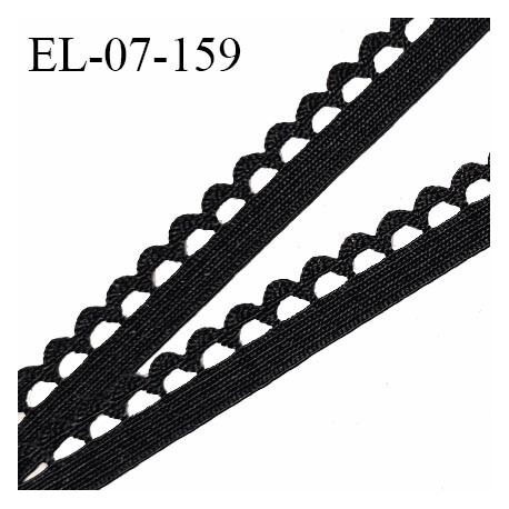 Elastique picot 7 mm lingerie haut de gamme couleur noir largeur 7 mm + 3 mm de picots allongement +90% prix au mètre