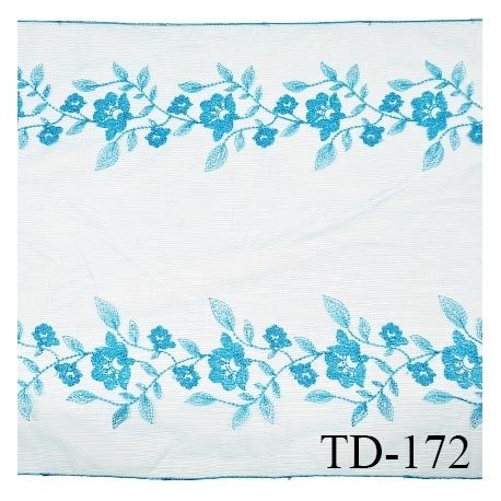 Dentelle broderie sur tulle 33 cm très haut de gamme largeur 33 cm couleur bleu très belle prix pour un mètre