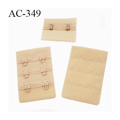 Agrafe attache rallonge extension de soutien gorge 3 rangés 2 crochets largeur 30 mm hauteur 55 mm couleur chair