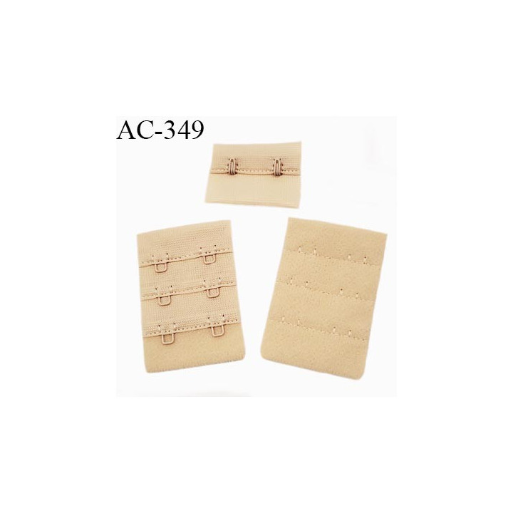 Agrafe attache rallonge extension de soutien gorge 3 rangés 2 crochets largeur 30 mm hauteur 55 mm couleur  chair