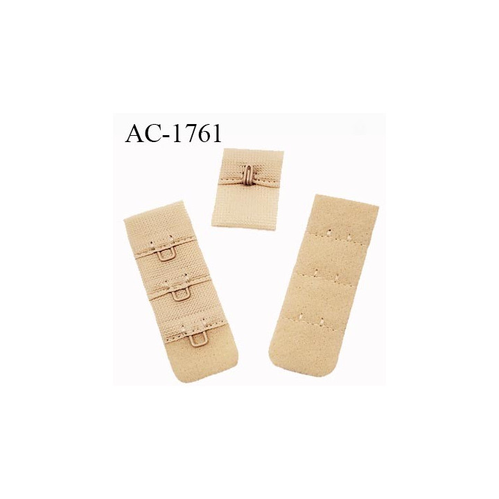 Agrafe attache 19 mm de sg  soutien gorge 3 rangés 1 crochets largeur 19 mm hauteur 55 mm couleur chair fabriqué en France