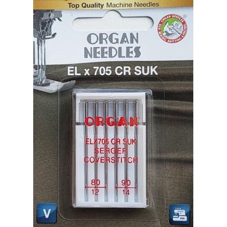 Aiguille Organ EL X 705 CR SUK n° 80 3 aiguilles et 90 3 aiguilles  la boite de 6 aiguilles