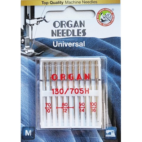 Aiguille Organ 130 705 UNIVERSEL ASSORTIMENT N° 70 2 pcs N° 80 4 pcs N° 90 2 pcs N° 100 2 pcs  la boite de 10 aiguilles