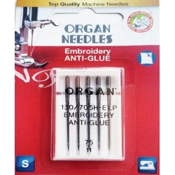 Aiguille Organ N° 75 130 705 ELP EMBROIDERY ANTI-GLUE la boite de 5 aiguilles