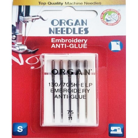 Aiguille Organ N° 75 130 705 ELP EMBROIDERY ANTI-GLUE la boite de 5 aiguilles