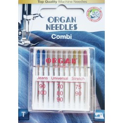 Aiguille Organ COMBI Jeans 1/90 1/100 UNIVERSAL 1/ 70 2/80 2 /90 SUPER STRETCH 2 en N° 75 et 1 N° 90 boite 10 aiguilles