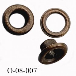 Oeillet en métal couleur bronze diamètre extérieur 8 mm diamètre intérieur 4 mm hauteur 4 mm