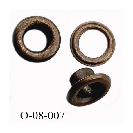 Oeillet en métal couleur bronze diamètre extérieur 8 mm diamètre intérieur 4 mm hauteur 4 mm