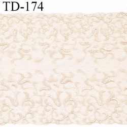 Dentelle brodée sur tulle extensible sur un côté couleur champagne haut de gamme largeur 15 cm prix pour un mètre